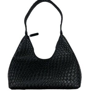 Woven Hobo - Black - Solid Vegan Leather - Shoulder Bag - NWOT